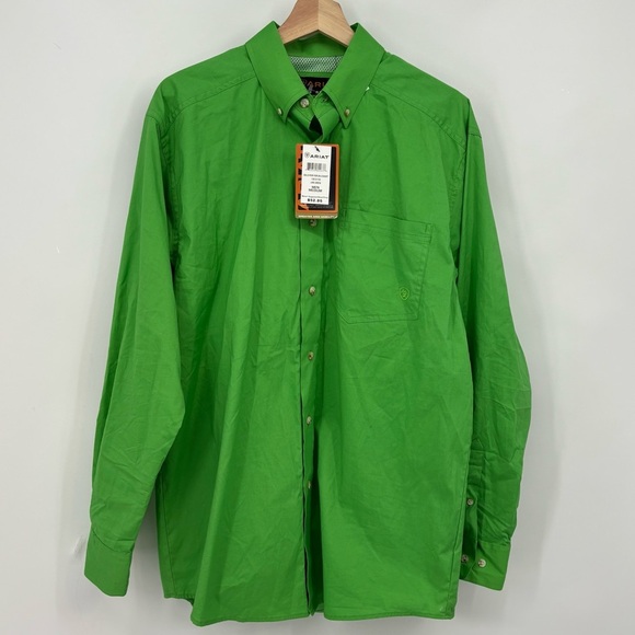 NWT ARIAT Men's Pro Series Lime Green Casual poplin long sleeve Shirt Med - Picture 3 of 8